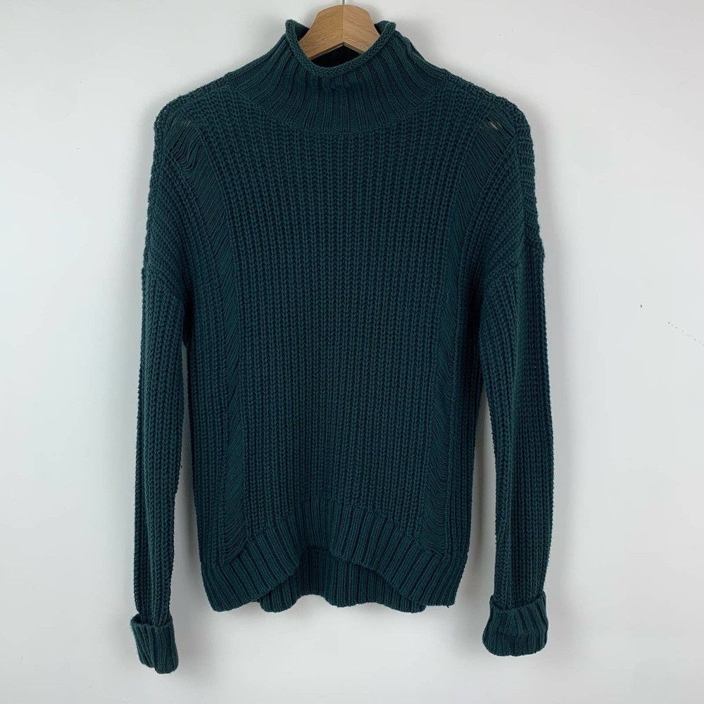Express Turtleneck Knit Sweater Teal Forest Hunter Green Holiday Party Winter